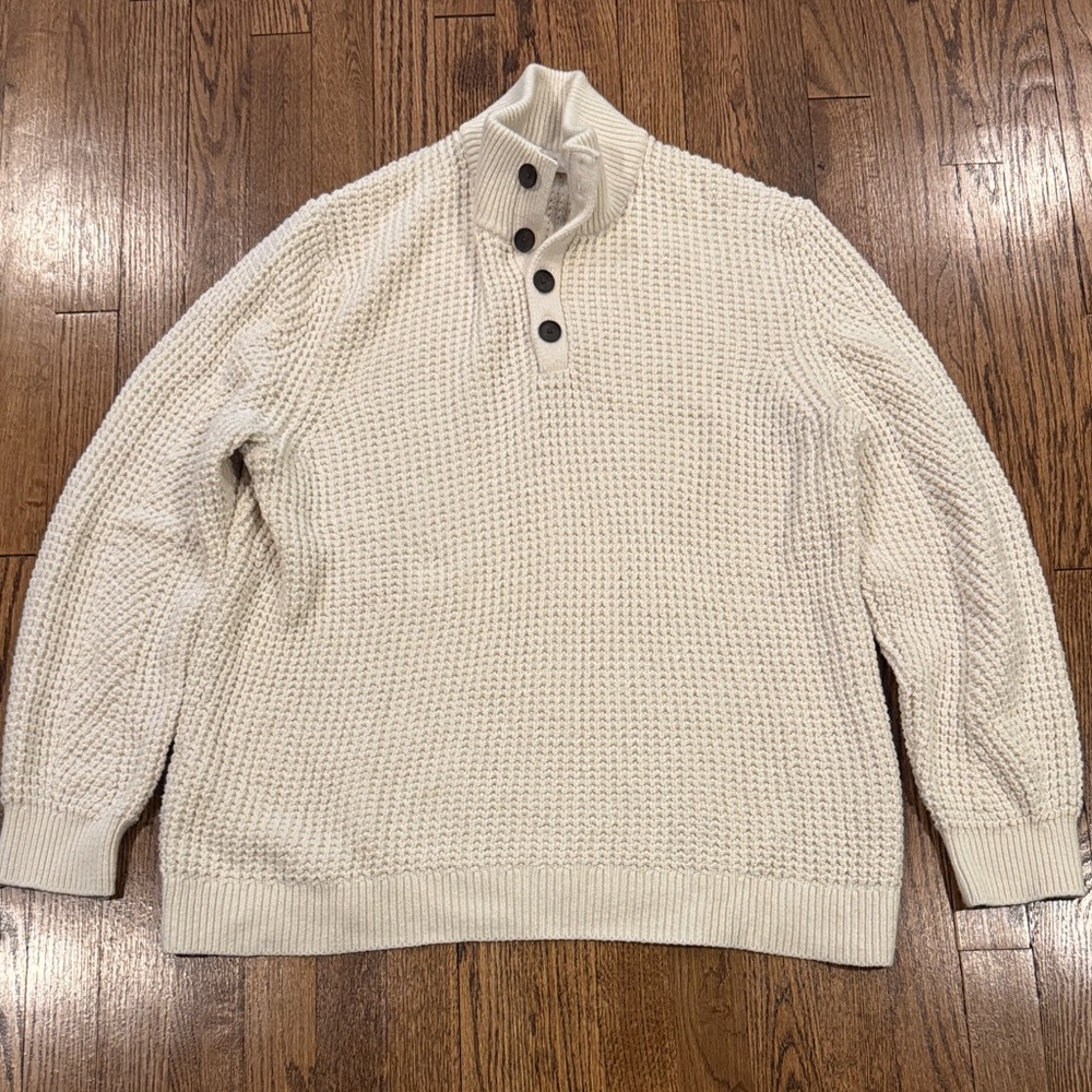 Banana Republic men’s Nino Mock neck Cream Sweater with Button Collar XL